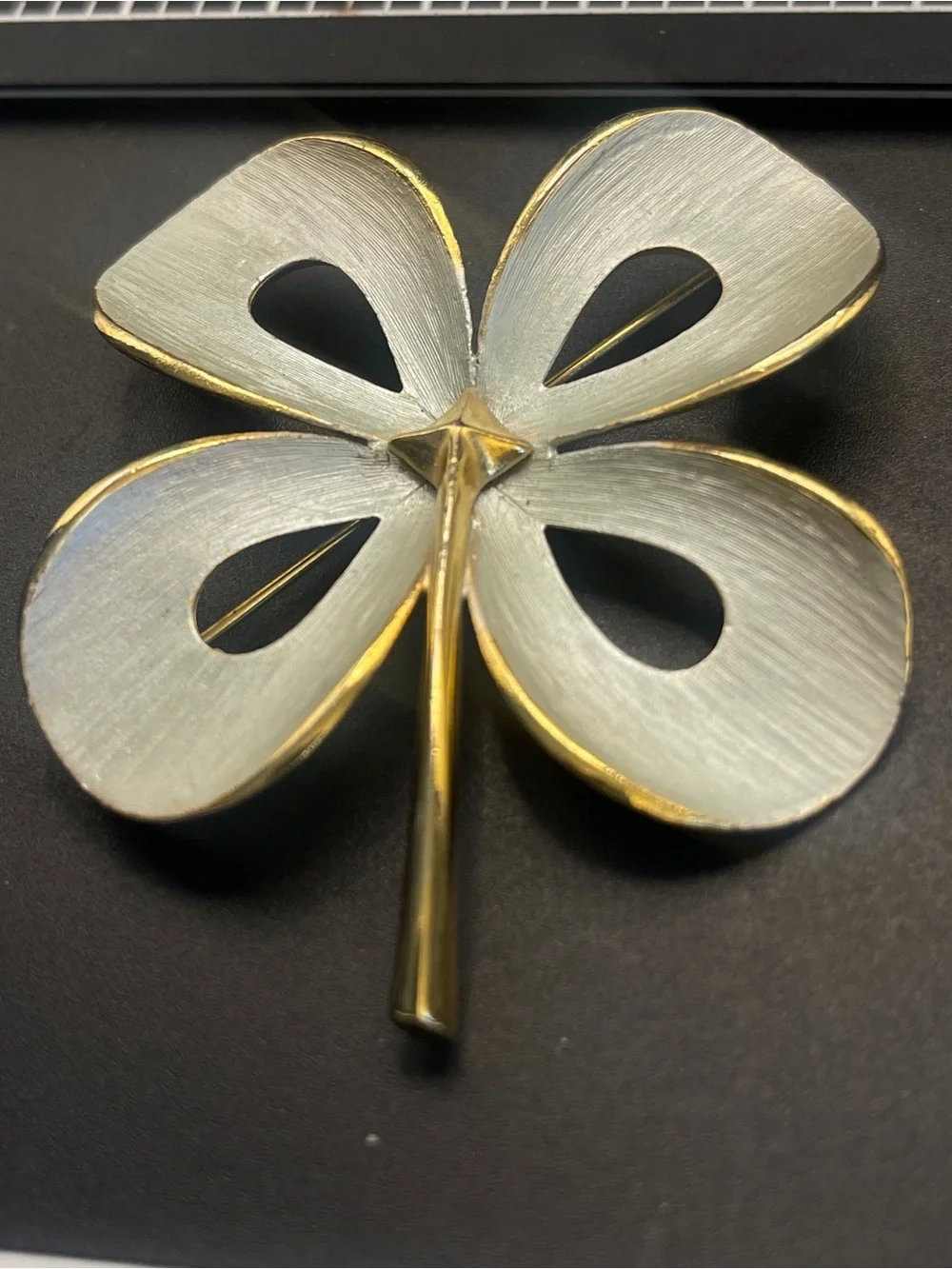 Vintage Park Lane Four Leaf Clover Brooch Two Tone Gold Silver Large Pin